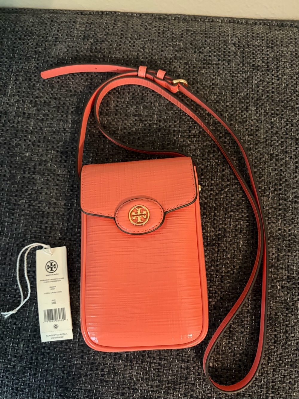 In New Condition! Tory Burch Robinson Phone Crossbody in Coral Crush